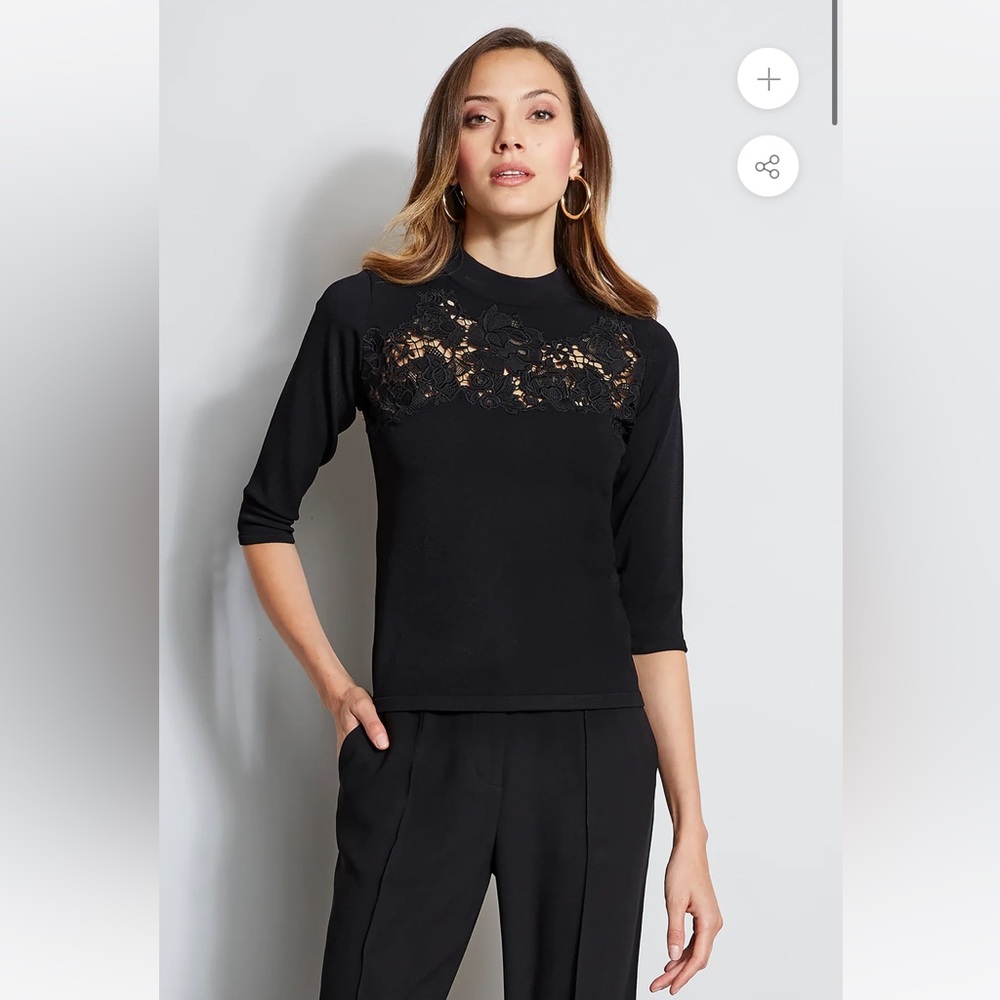 NWT Elie Tahari Lace Appliqué Sweater, Sz M